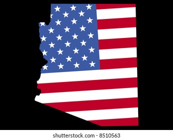 Mapa del estado de Arizona y la bandera estadounidense