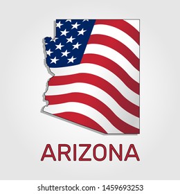 Map of the state of Arizona in combination with a waving the flag of the United States - Vector