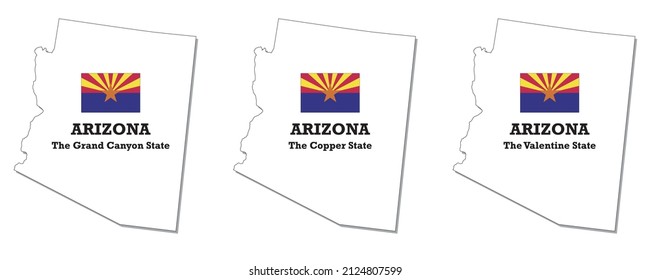 Mapa del estado de Arizona con bandera y apodo, Estados Unidos 