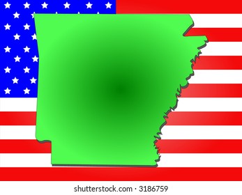 Karte des Bundesstaates Arkansas und amerikanische Flagge