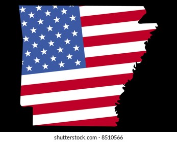 Map of the State of Arkansas and American flag