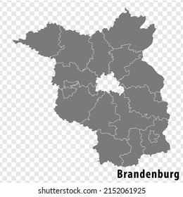 Map State of Brandenburg on transparent background. Brandenburg map with  districts  in gray for your web site design, logo, app, UI. Land of Germany. EPS10.