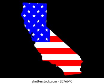 Map of the State of California and American flag