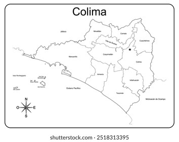 Mapa del estado de Colima con división política por municipios