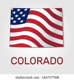 Map of the state of Colorado in combination with a waving the flag of the United States - Vector