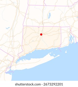 Map of the state Connecticut (USA) showing the location of the city Hartford. The city is marked with a red dot and the state is also highlighted. No labels at all.