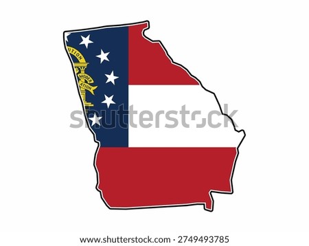 Map of State of Georgia with Flag in Body Isolated on White Background