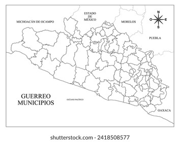 Map of the State of Guerrero in Mexico