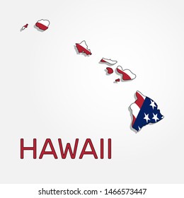 Map of the state of Hawaii in combination with a waving the flag of the United States - Vector