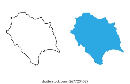 Mapa del estado de Himachal Pradesh, India. Mapa con contornos detallados y siluetas azules