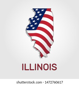 Map of the state of Illinois in combination with a waving the flag of the United States - Vector