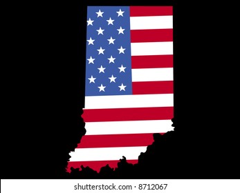 Map of the State of Indiana and American flag