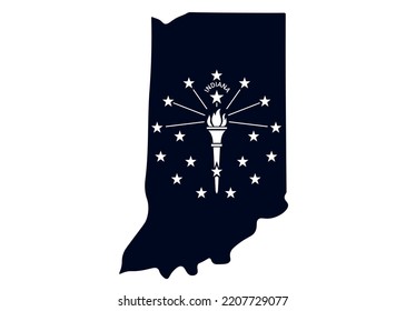 Map of the state of Indiana with its official flag. Map of the US state isolated on white background. Vector illustration