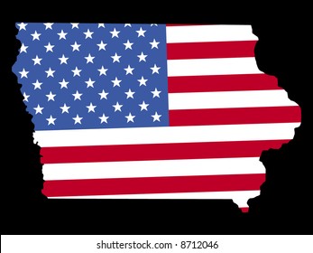 Map of the State of Iowa and American flag