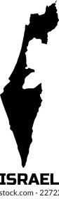Map of the state of ISRAEL in  black.  With the  caption of the  name of the state   " ISRAEL".