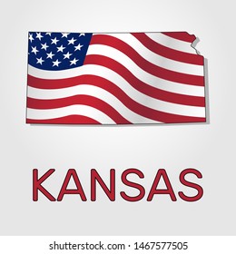 Map of the state of Kansas in combination with a waving the flag of the United States - Vector