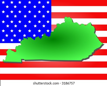 Map of the State of Kentucky and American flag
