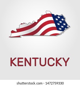 Map of the state of Kentucky in combination with a waving the flag of the United States - Vector