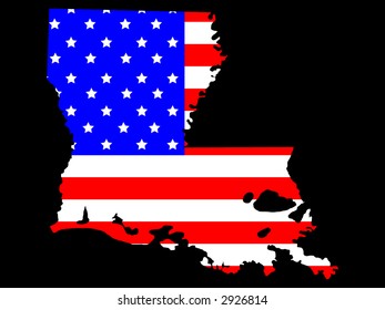 Map of the State of Louisiana and American flag