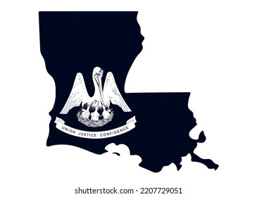 Map Of The State Of Louisiana With Its Official Flag. Map Of The US State Isolated On White Background. Vector Illustration