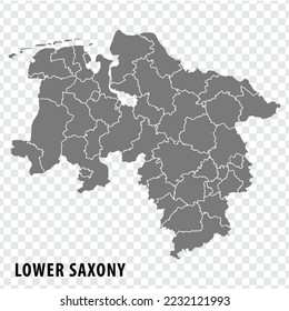 Map State of Lower Saxony on transparent background. Lower Saxony map with  districts  in gray for your web site design, logo, app, UI. Land of Germany. EPS10.