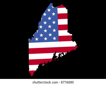 Mapa del estado de Maine y la bandera estadounidense