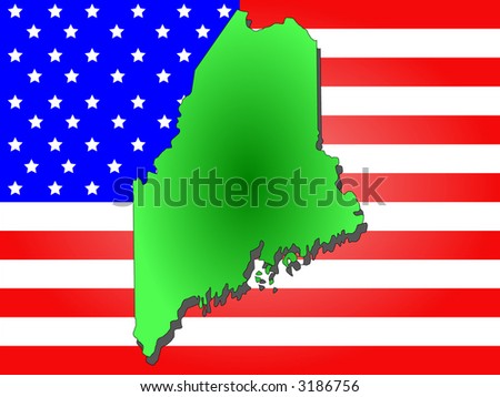 Map of the State of Maine and American flag