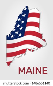 Map of the state of Maine in combination with a waving the flag of the United States - Vector