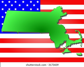 Mapa del estado de Massachusetts y la bandera estadounidense