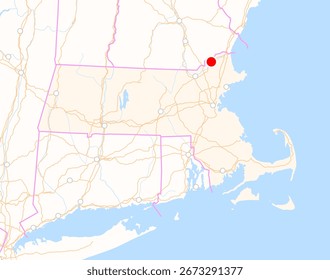 Map of the state Massachusetts (USA) showing the location of the city Haverhill. The city is marked with a red dot and the state is also highlighted. No labels at all.