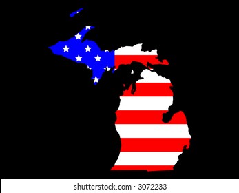 Map of the State of Michigan and American flag