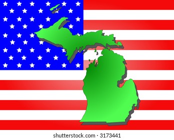 Map of the State of Michigan and American flag