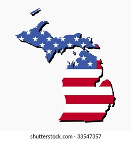 Map of the State of Michigan and American flag illustration