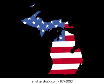 Map of the State of Michigan and American flag