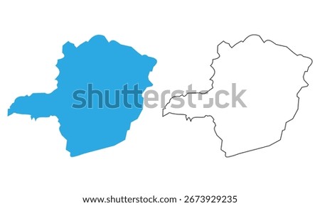 Map of the state of Minas Gerais, Brazil. Map with detailed outline and blue silhouette	