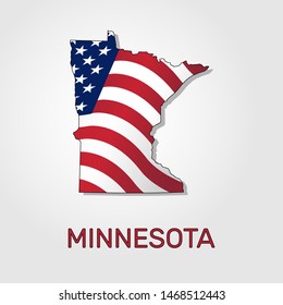 Map of the state of Minnesota in combination with a waving the flag of the United States - Vector