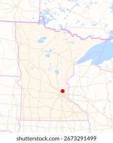 Mapa del estado de Minnesota (Estados Unidos) que muestra la ubicación de la ciudad de Blaine. La ciudad está marcada con un punto rojo y el estado también se destaca. No hay etiquetas en absoluto.