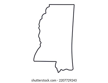 Map of the state of Mississippi. Map of the US state isolated on white background. Vector illustration