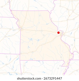 Mapa del estado de Missouri (Estados Unidos) que muestra la ubicación de la ciudad St. La ciudad está marcada con un punto rojo y el estado también se destaca. No hay etiquetas en absoluto.