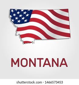 Map of the state of Montana in combination with a waving the flag of the United States - Vector