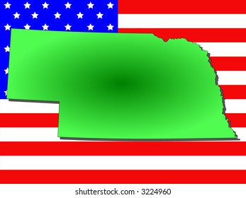 Mapa del estado de Nebraska y la bandera estadounidense