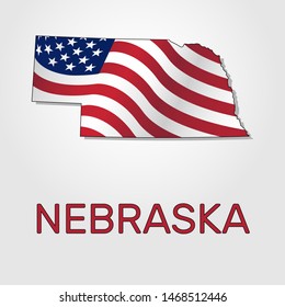 Map of the state of Nebraska in combination with a waving the flag of the United States - Vector