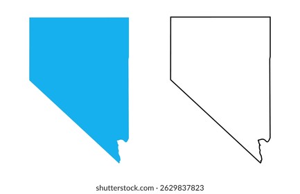Map of the state of Nevada, United States. Map with detailed outlines and blue silhouettes