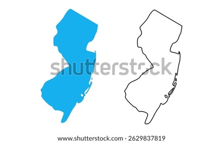 Map of the state of New Jersey, United States. Map with detailed outlines and blue silhouettes