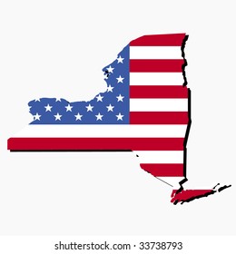Map of the State of New York and American flag illustration