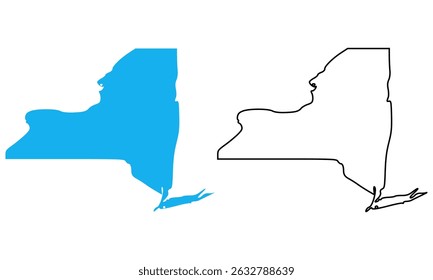 Map of the state of New York, United States. Map with detailed outlines and blue silhouettes	