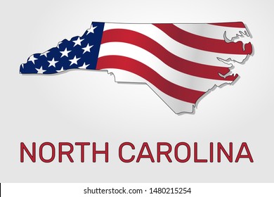 Map of the state of North Carolina in combination with a waving the flag of the United States - Vector