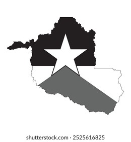 Map of the Rondônia state with its official flag in white and black color isolated on white background. Vector illustration