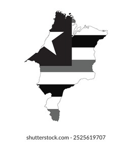 Map of the Maranhão state with its official flag in white and black color isolated on white background. Vector illustration