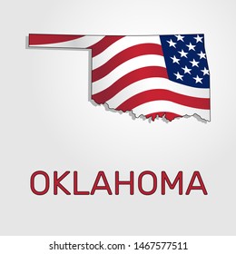 Map of the state of Oklahoma in combination with a waving the flag of the United States - Vector